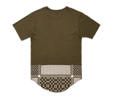 Keffiyeh Drop Cut Unisex Drop Hem T-shirt - Olive Green