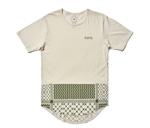 Keffiyeh Drop Cut Unisex Drop Hem T-shirt -Vintage White