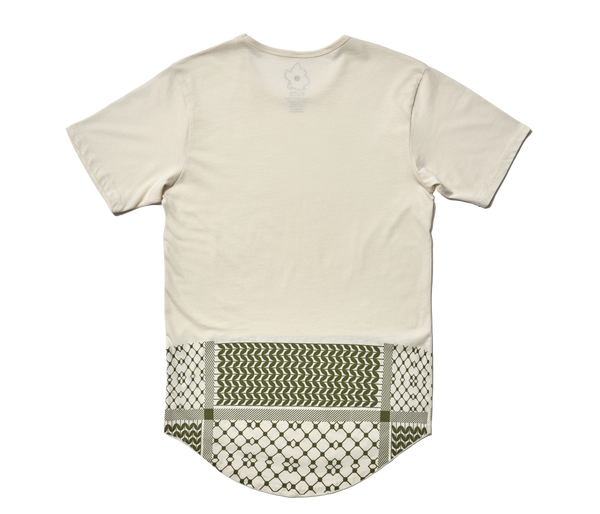 Keffiyeh Drop Cut Unisex Drop Hem T-shirt -Vintage White