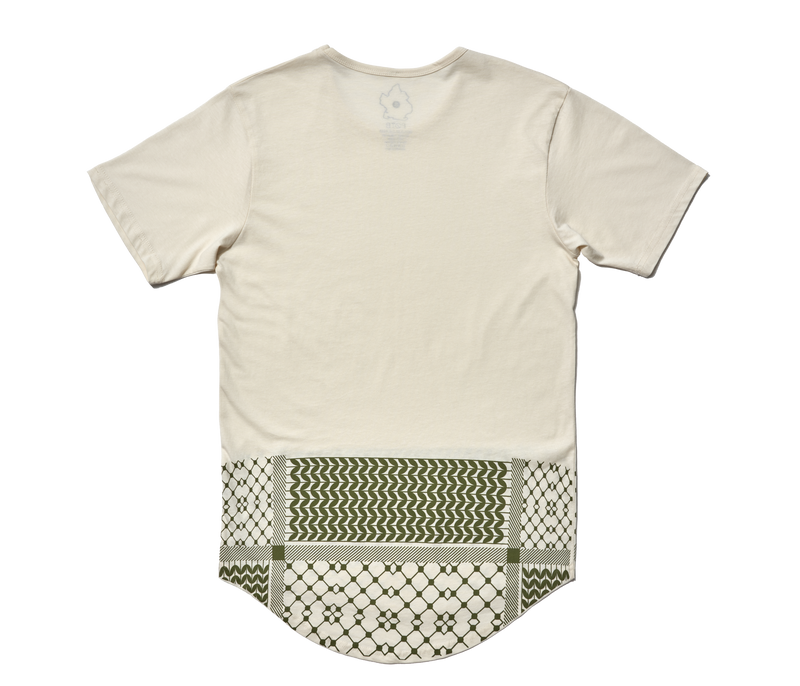 Keffiyeh Drop Cut Unisex Drop Hem T-shirt -Vintage White