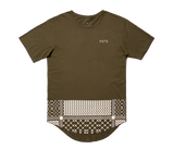 Keffiyeh Drop Cut Unisex Drop Hem T-shirt - Olive Green