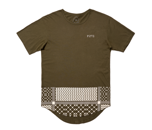 Keffiyeh Drop Cut Unisex Drop Hem T-shirt - Olive Green